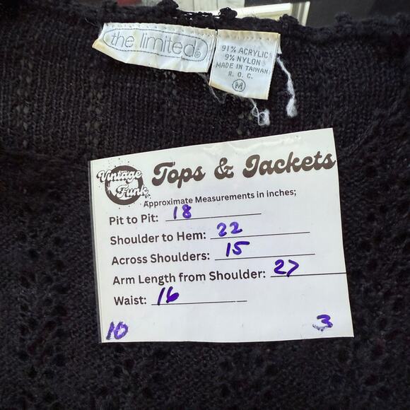 Vintage The Limited Black Lace-Knit Sweater Crewneck Size M Acrylic / Nylon - Picture 10 of 10